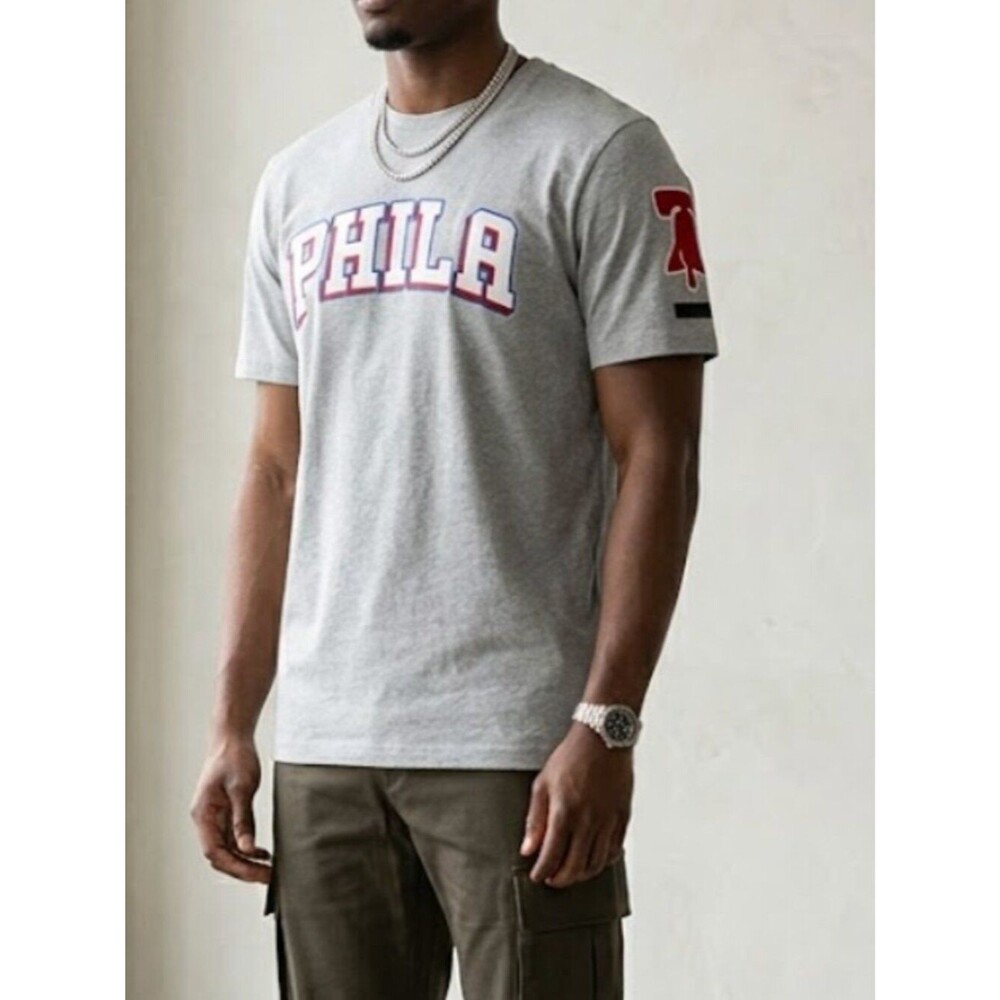 NWT Pro Standard Philadelphia 76ers PHILA Tackle Twill Gray Tee Shirt Size Large